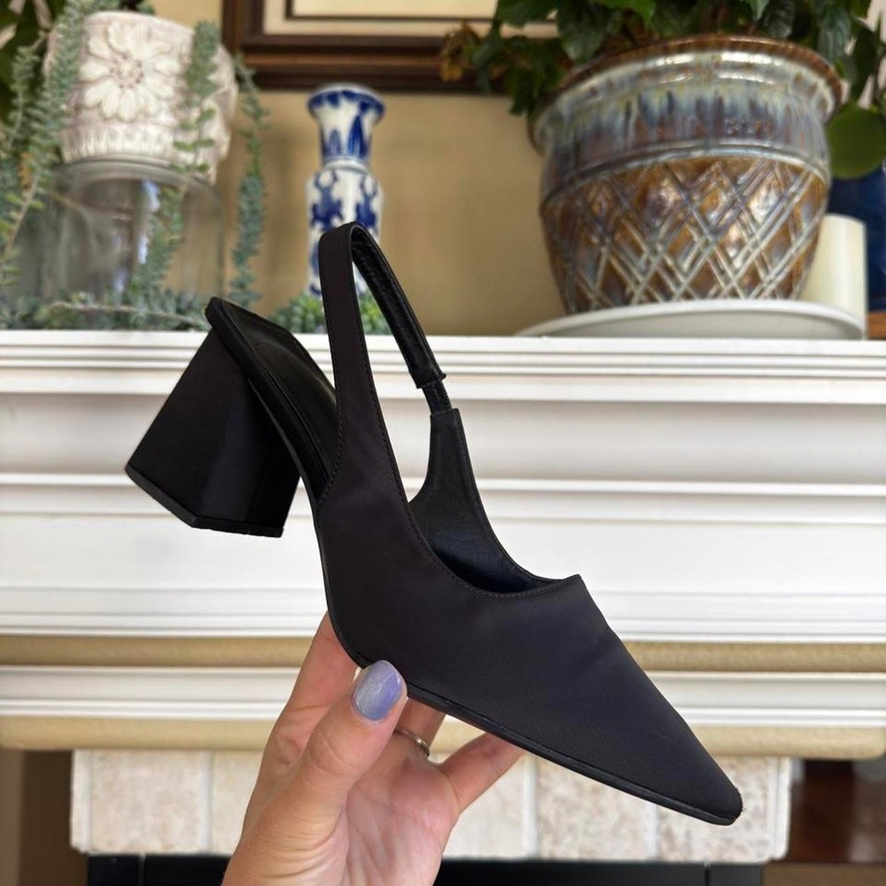 CUCCOO Black Pointed Toe Slingback Block Heels Corporate Business Chic